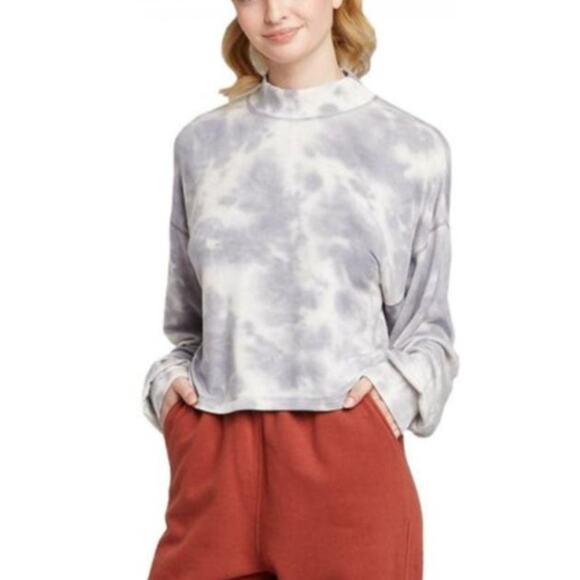 Wild Fable‎ Gray and White Tie Dyed Mock Neck Cropped Sweatshirt Size Large NWT - Picture 1 of 9